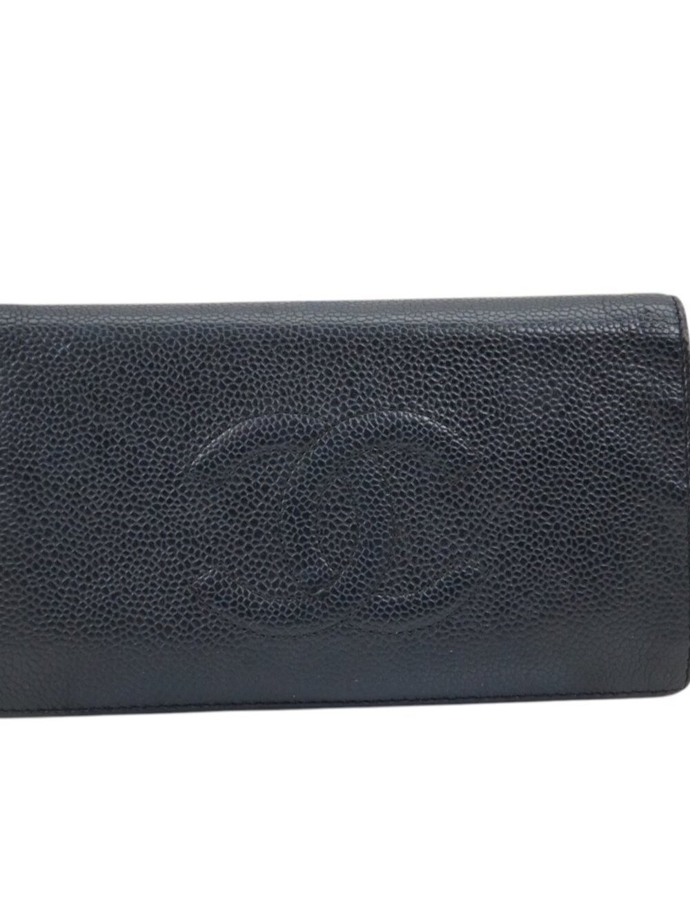 Chanel Black Caviar Leather CC Embossed Long Bifold Wallet